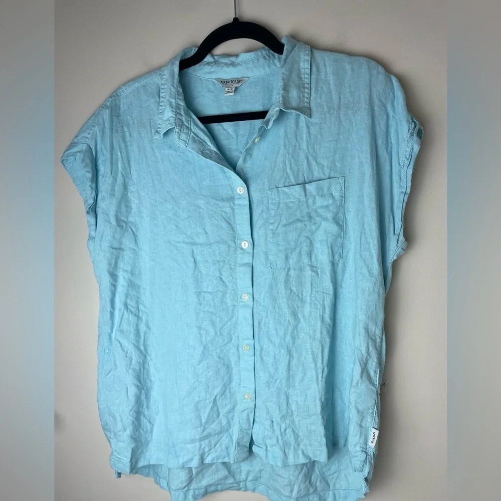 ORVIS Linen Blend Blouse Top Shirt size Medium Cap Sleeve Lightweight Cool - Picture 1 of 8